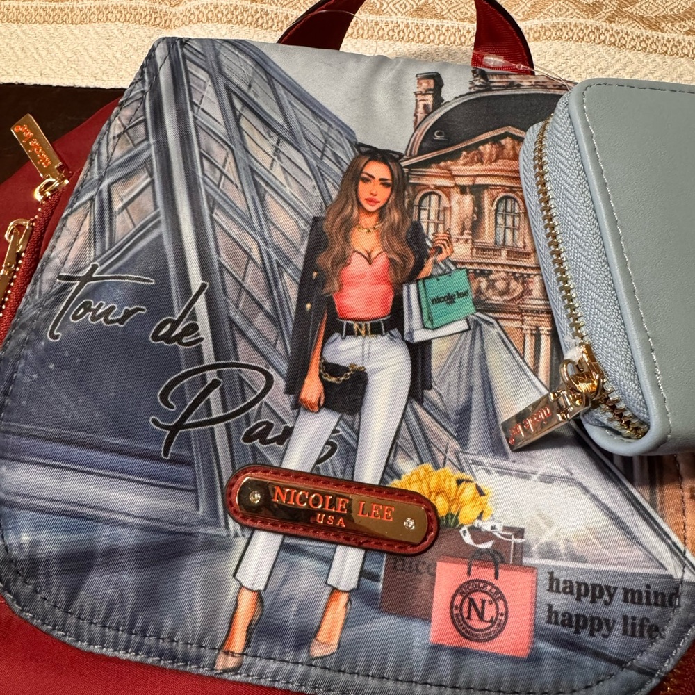 Nicole Lee Parisian Chic Backpack with Red and Blue Accents